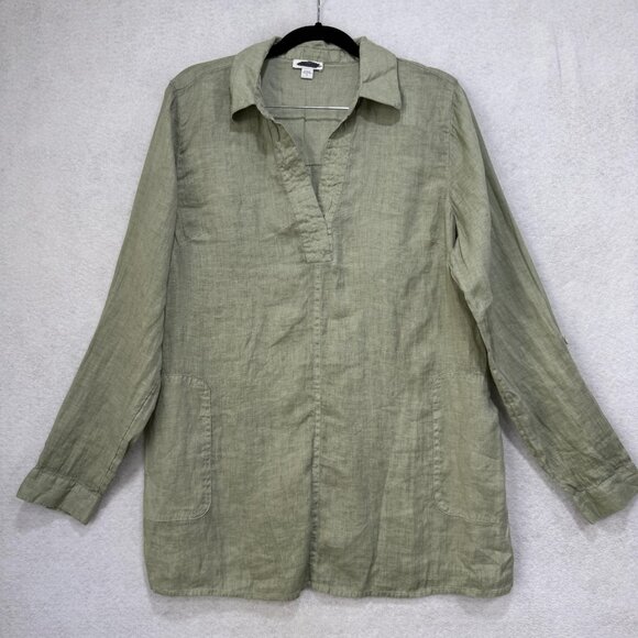J. Jill Tops - J jill Linen Tunic Shirt Womens Medium Sage Green Popover Long Sleeve Roll tab